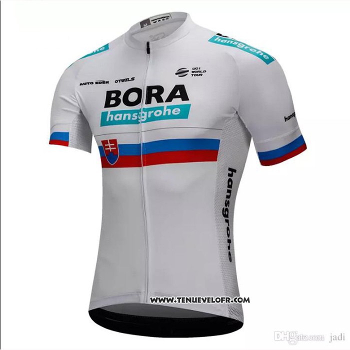 2018 Maillot Ciclismo Bora Champion Slovaquie Blanc Manches Courtes et Cuissard